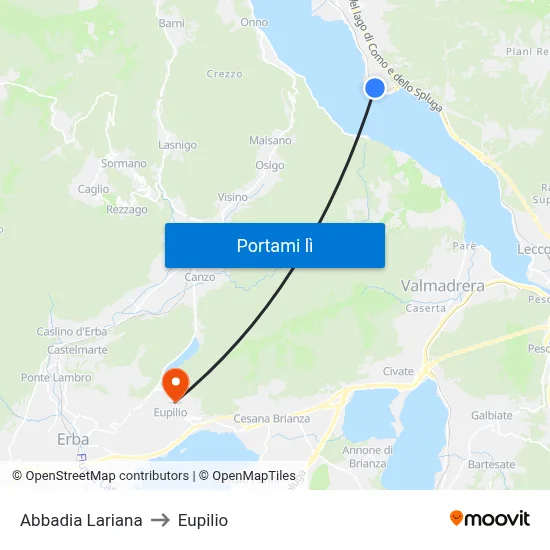 Abbadia Lariana to Eupilio map