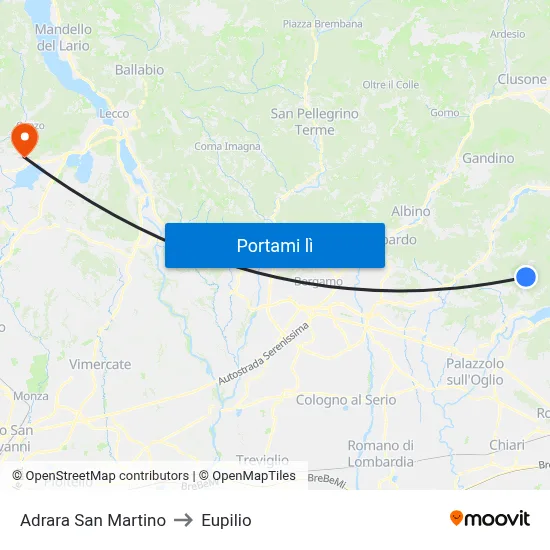 Adrara San Martino to Eupilio map