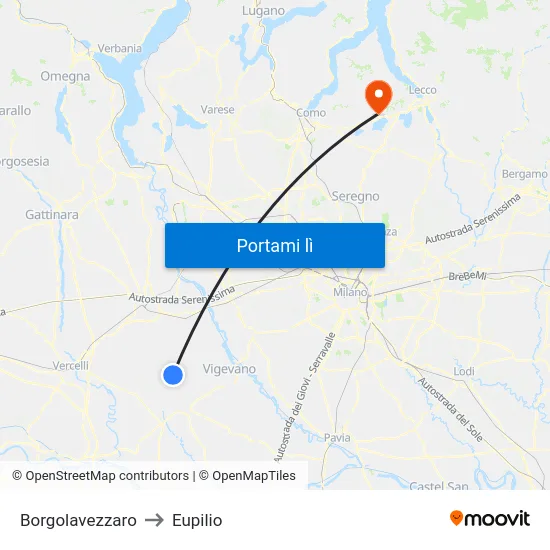 Borgolavezzaro to Eupilio map