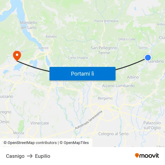 Casnigo to Eupilio map