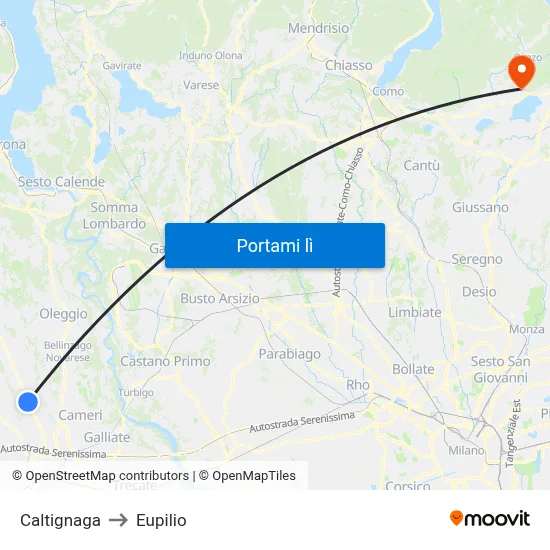 Caltignaga to Eupilio map
