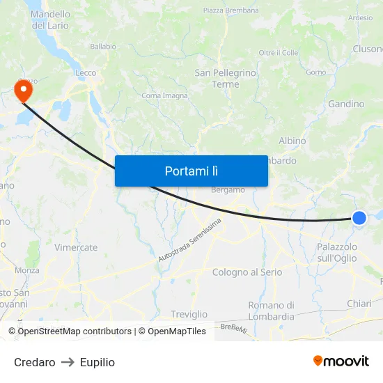Credaro to Eupilio map