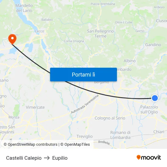 Castelli Calepio to Eupilio map