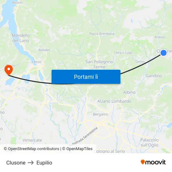 Clusone to Eupilio map