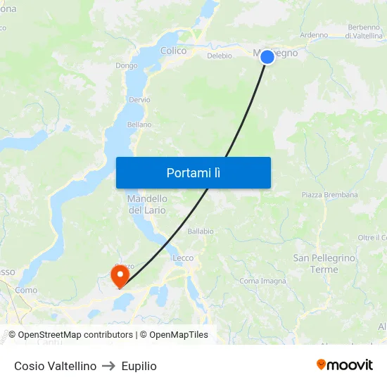 Cosio Valtellino to Eupilio map
