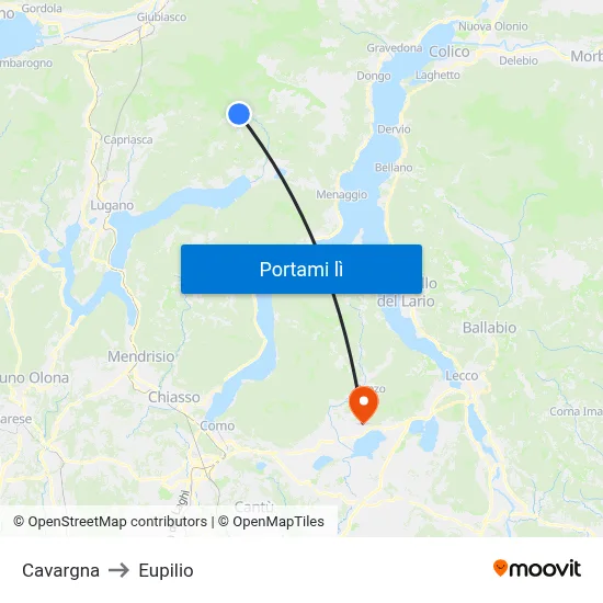 Cavargna to Eupilio map