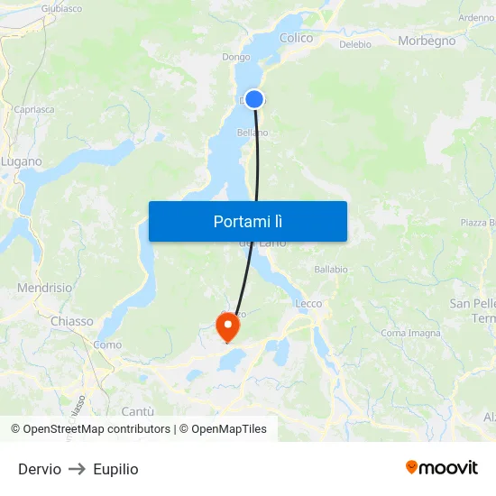 Dervio to Eupilio map