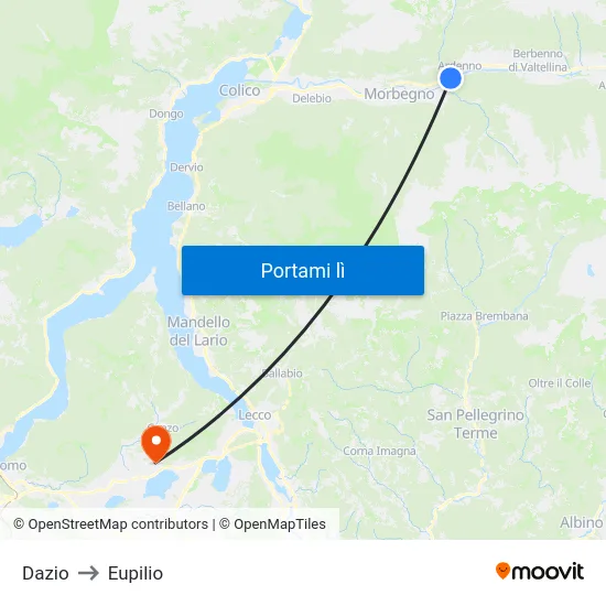 Dazio to Eupilio map