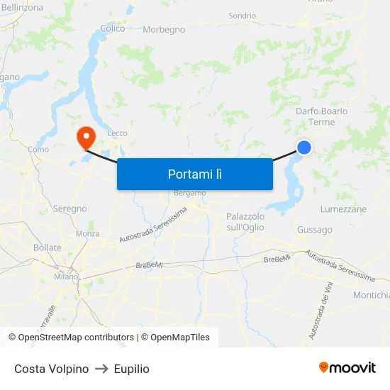 Costa Volpino to Eupilio map