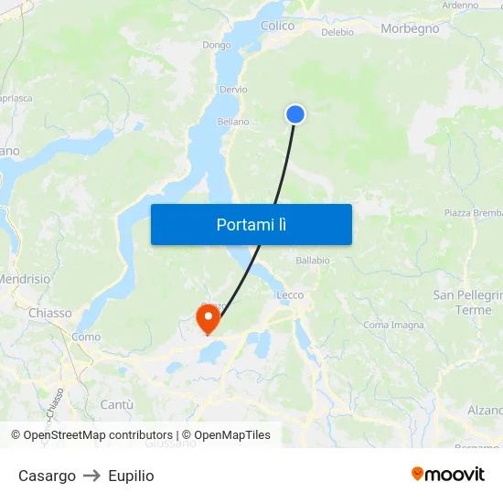 Casargo to Eupilio map