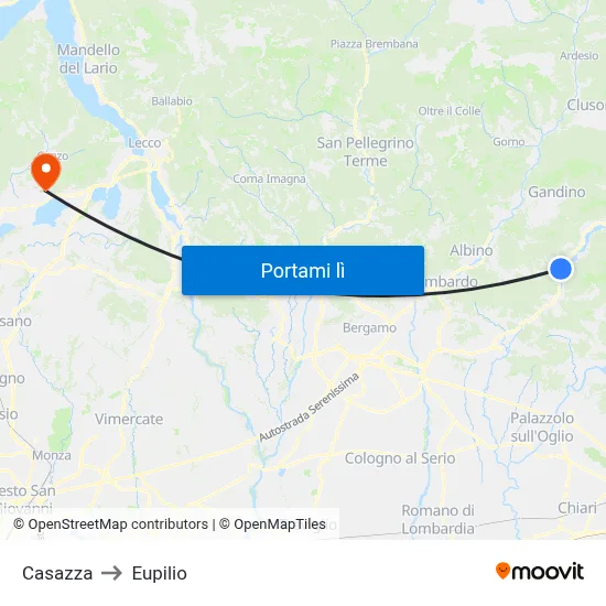 Casazza to Eupilio map