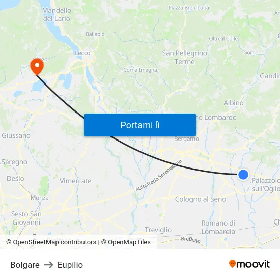 Bolgare to Eupilio map