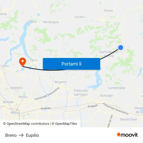 Breno to Eupilio map