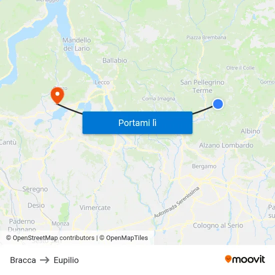 Bracca to Eupilio map