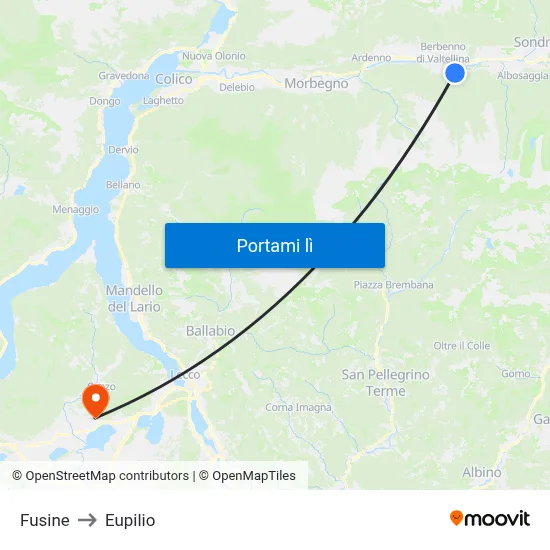 Fusine to Eupilio map