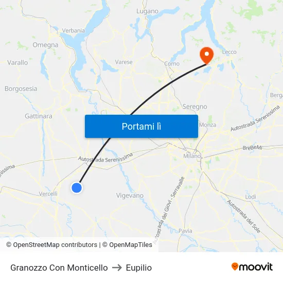 Granozzo Con Monticello to Eupilio map