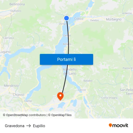 Gravedona to Eupilio map