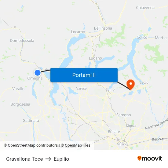 Gravellona Toce to Eupilio map