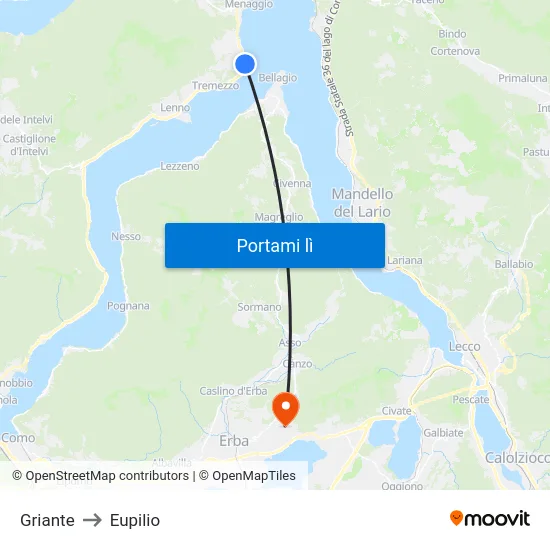 Griante to Eupilio map