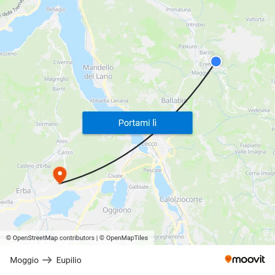 Moggio to Eupilio map