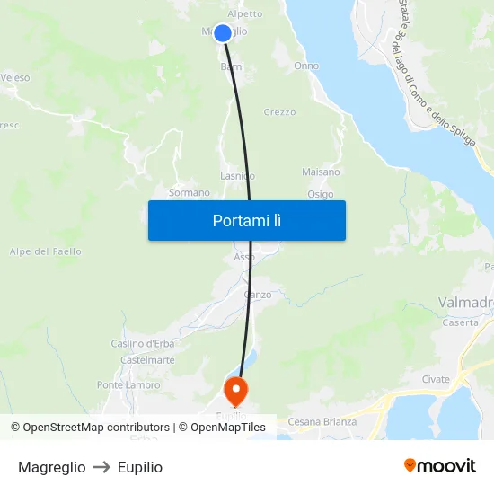 Magreglio to Eupilio map