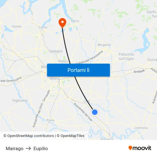 Mairago to Eupilio map