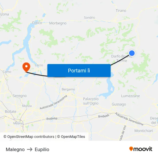 Malegno to Eupilio map