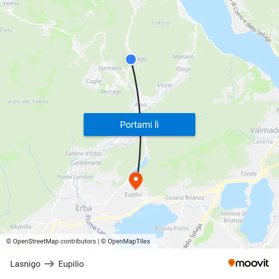 Lasnigo to Eupilio map