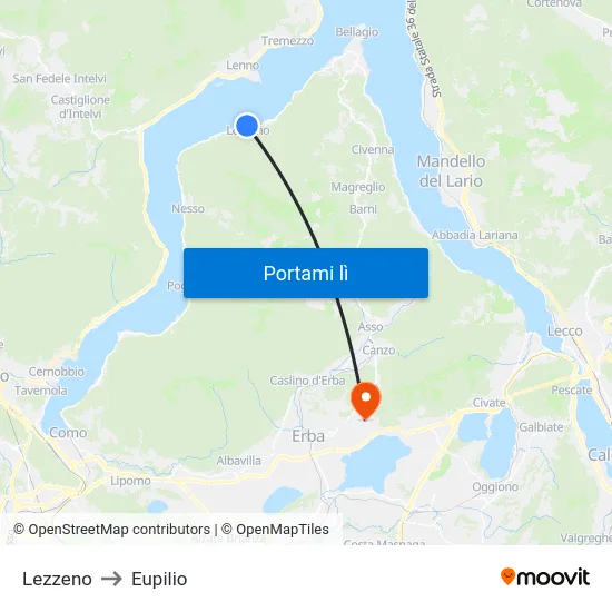 Lezzeno to Eupilio map