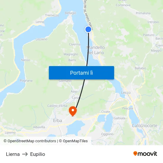 Lierna to Eupilio map
