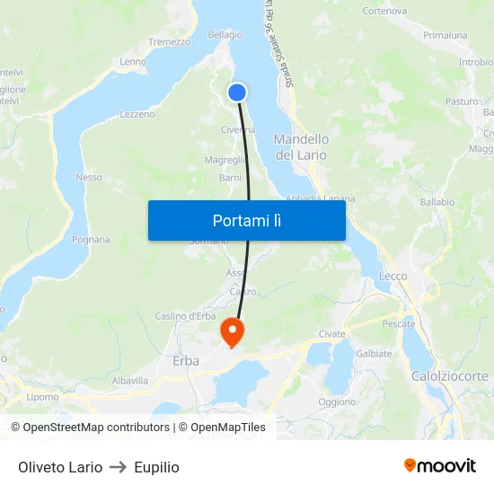Oliveto Lario to Eupilio map
