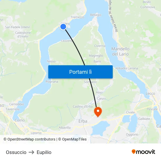 Ossuccio to Eupilio map