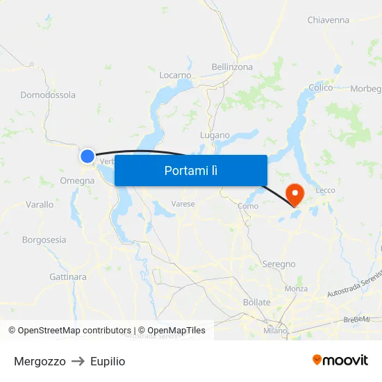 Mergozzo to Eupilio map