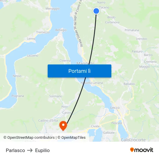 Parlasco to Eupilio map