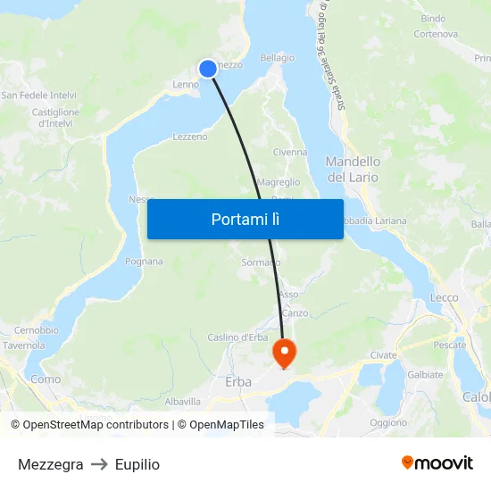 Mezzegra to Eupilio map