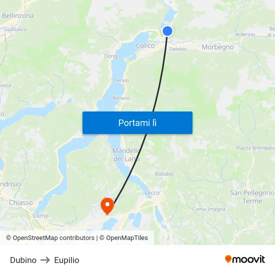 Dubino to Eupilio map