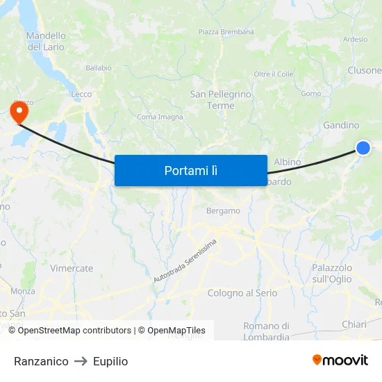 Ranzanico to Eupilio map