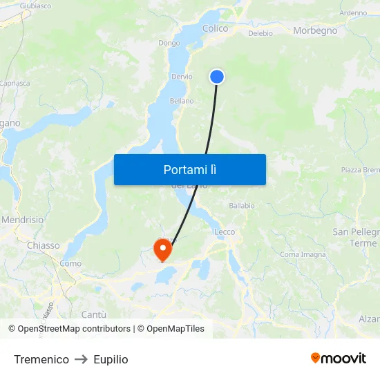 Tremenico to Eupilio map