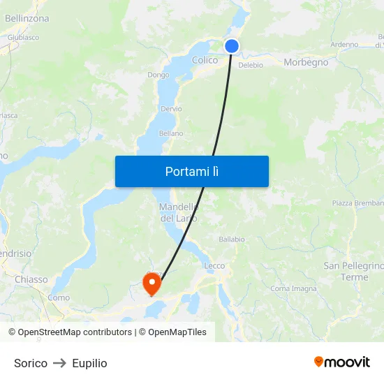 Sorico to Eupilio map