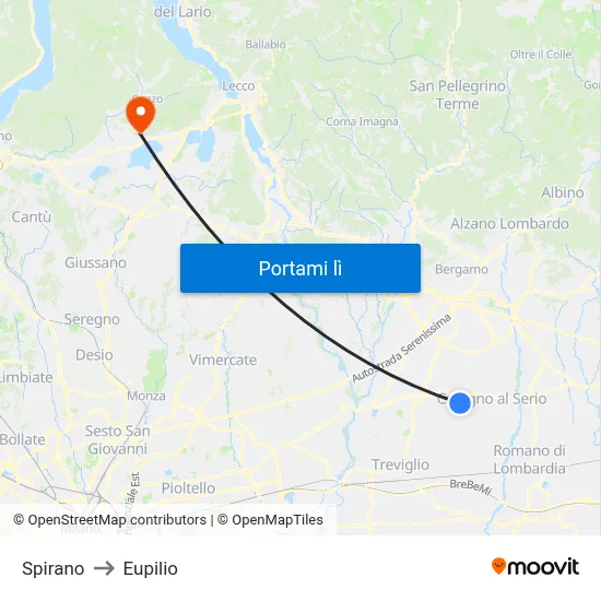 Spirano to Eupilio map