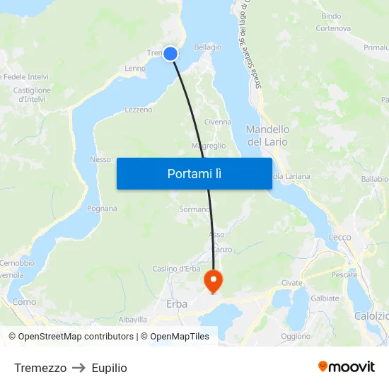 Tremezzo to Eupilio map