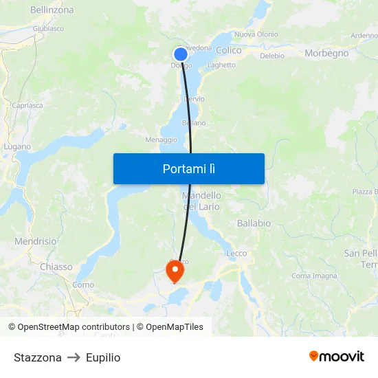 Stazzona to Eupilio map