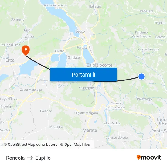 Roncola to Eupilio map