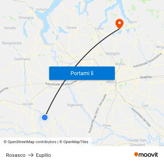 Rosasco to Eupilio map