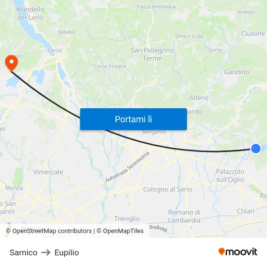 Sarnico to Eupilio map