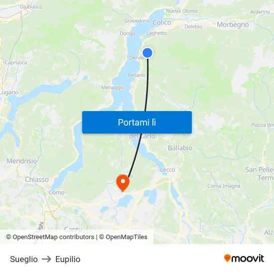 Sueglio to Eupilio map
