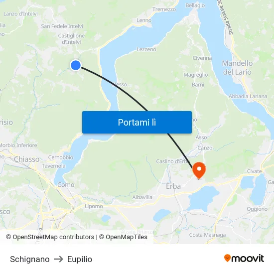 Schignano to Eupilio map