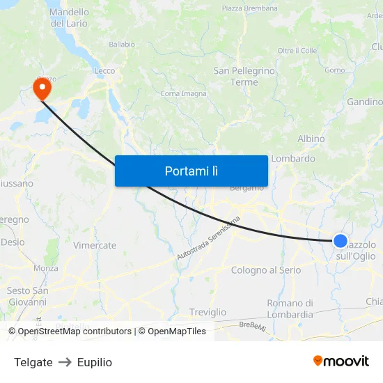 Telgate to Eupilio map