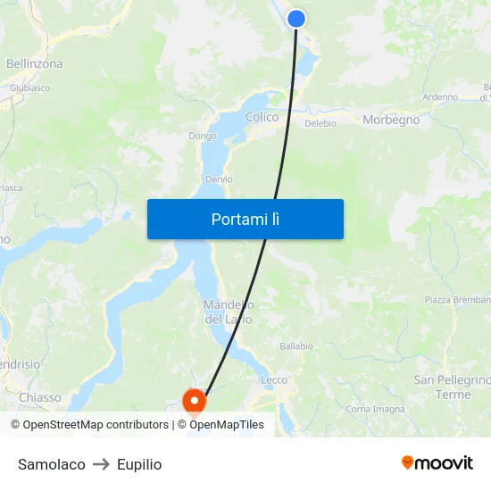 Samolaco to Eupilio map