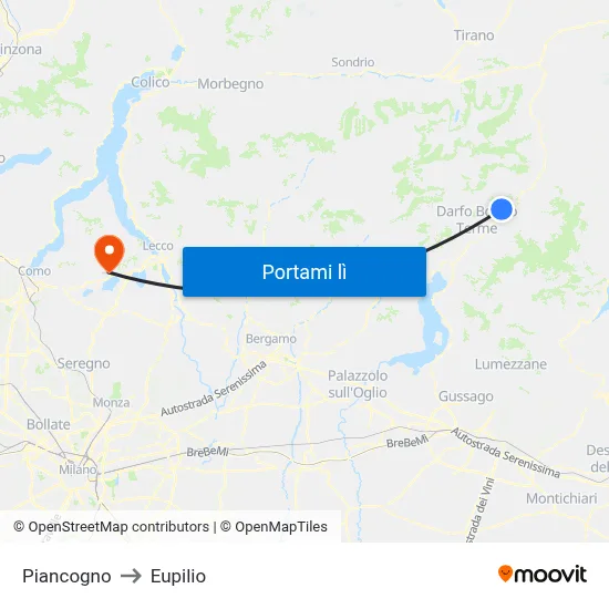Piancogno to Eupilio map